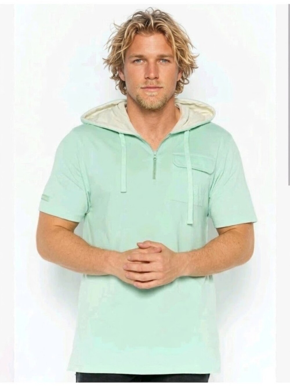 Akademiks Clothing Mens Small Light Green Hooded Shirt Short Sleeve Hoodie